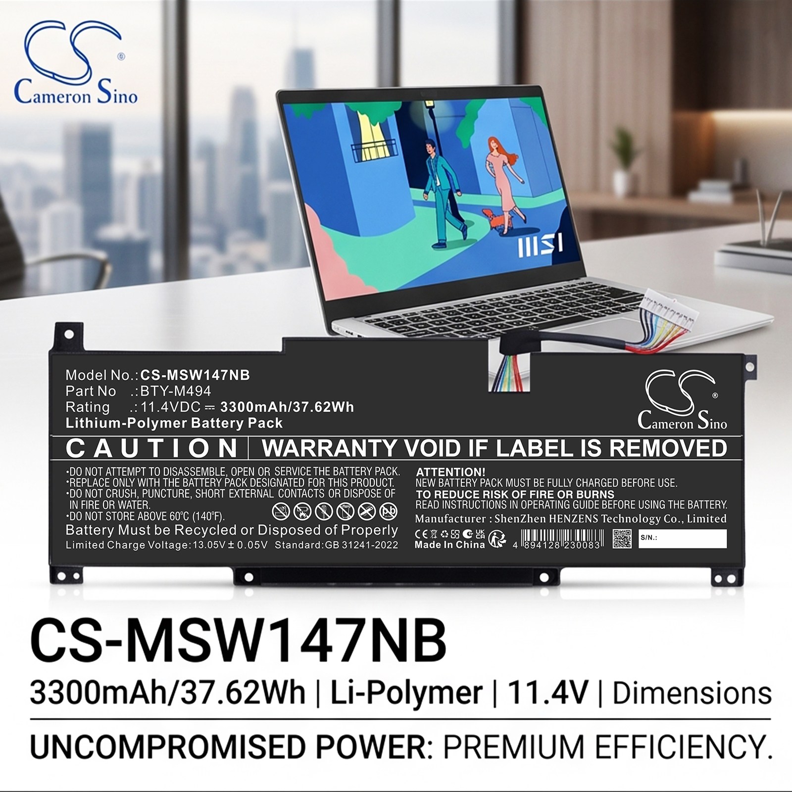 Batteri til bærbar computer, laptop til MSI Modern 14 C7M-044XES m.fl.