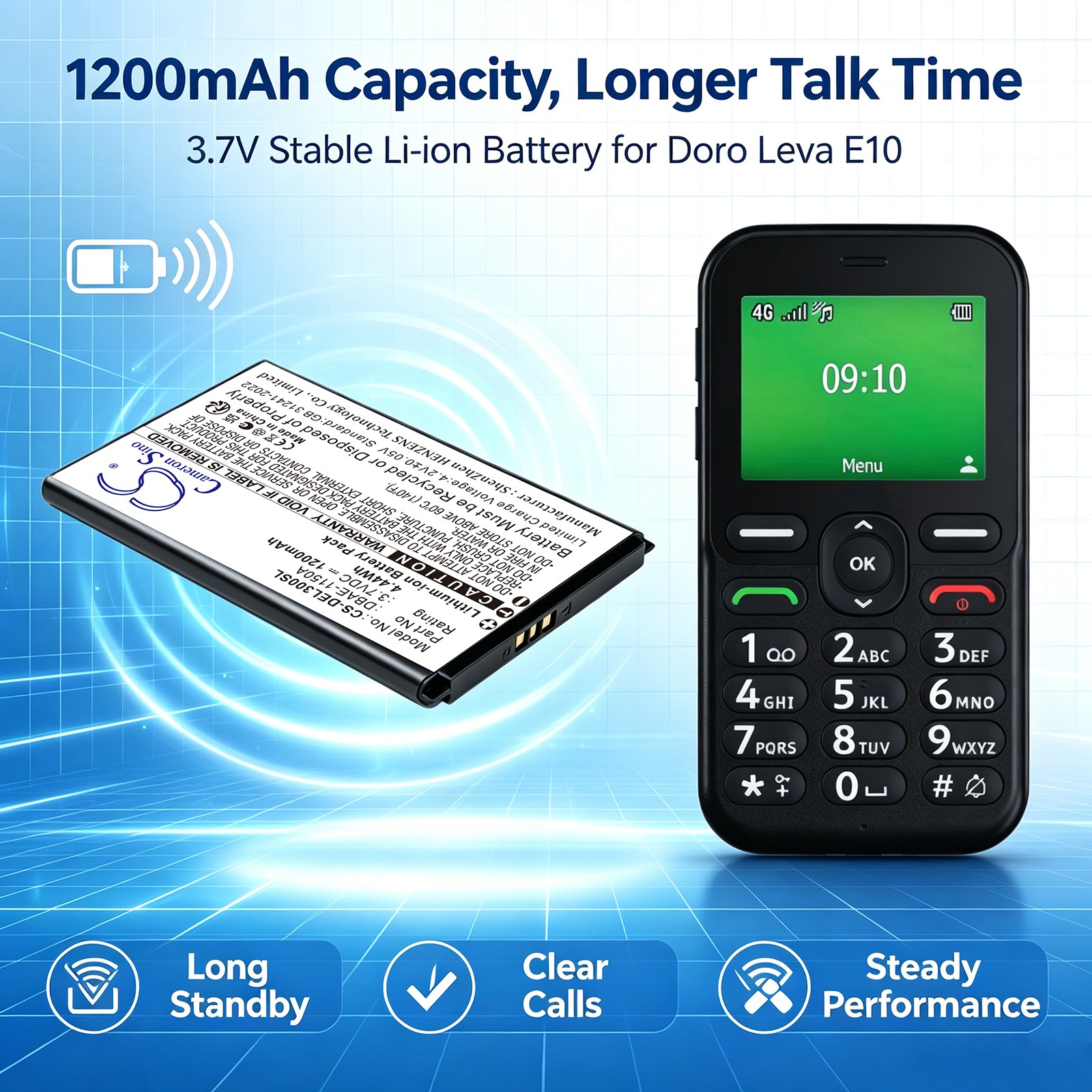 Batteri til mobiltelefon, smartphone til Doro Leva E10, Leva E20, Leva E22 m.fl.