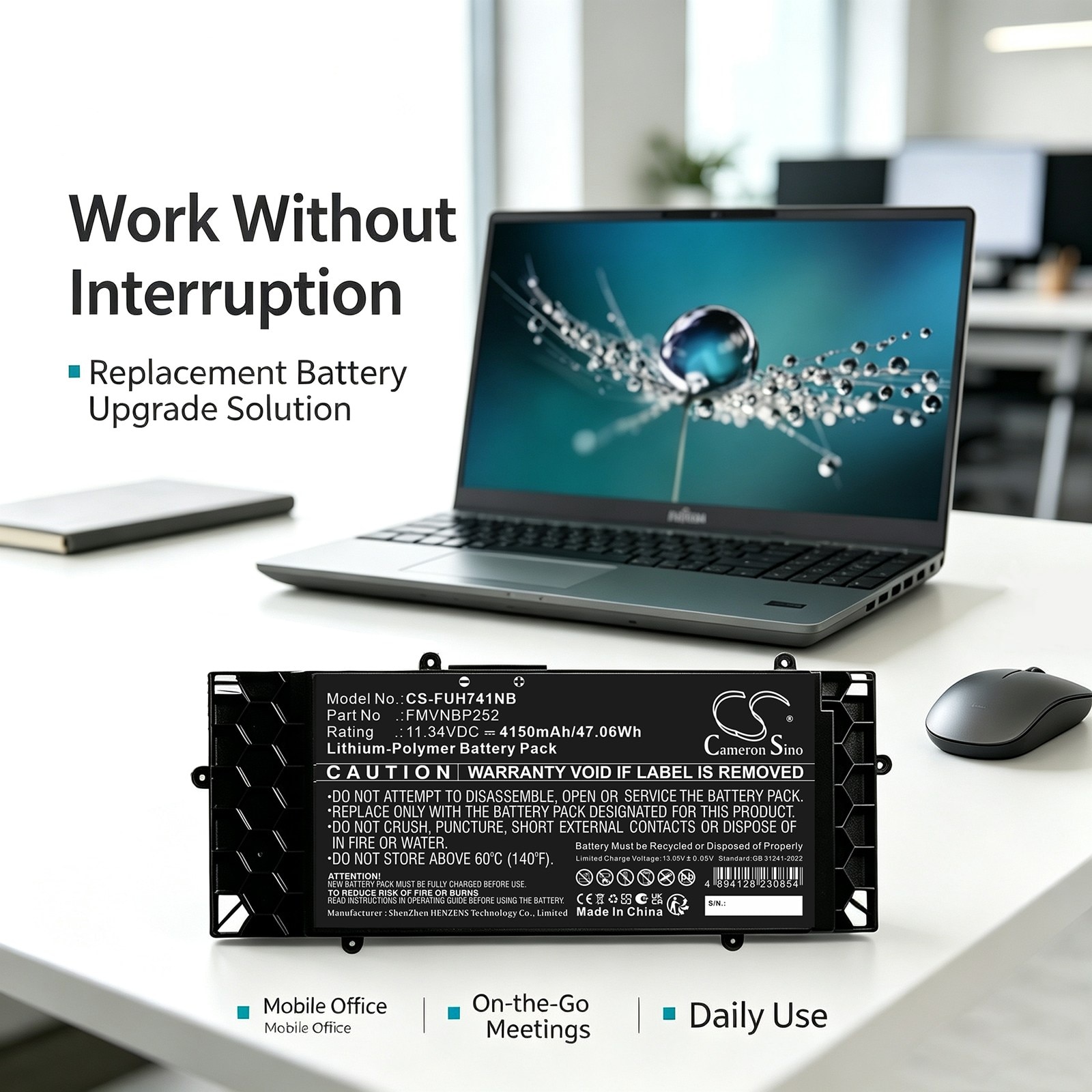 Batteri til bærbar computer, laptop til Fujitsu LifeBook U7411/G, LifeBook U7511/G