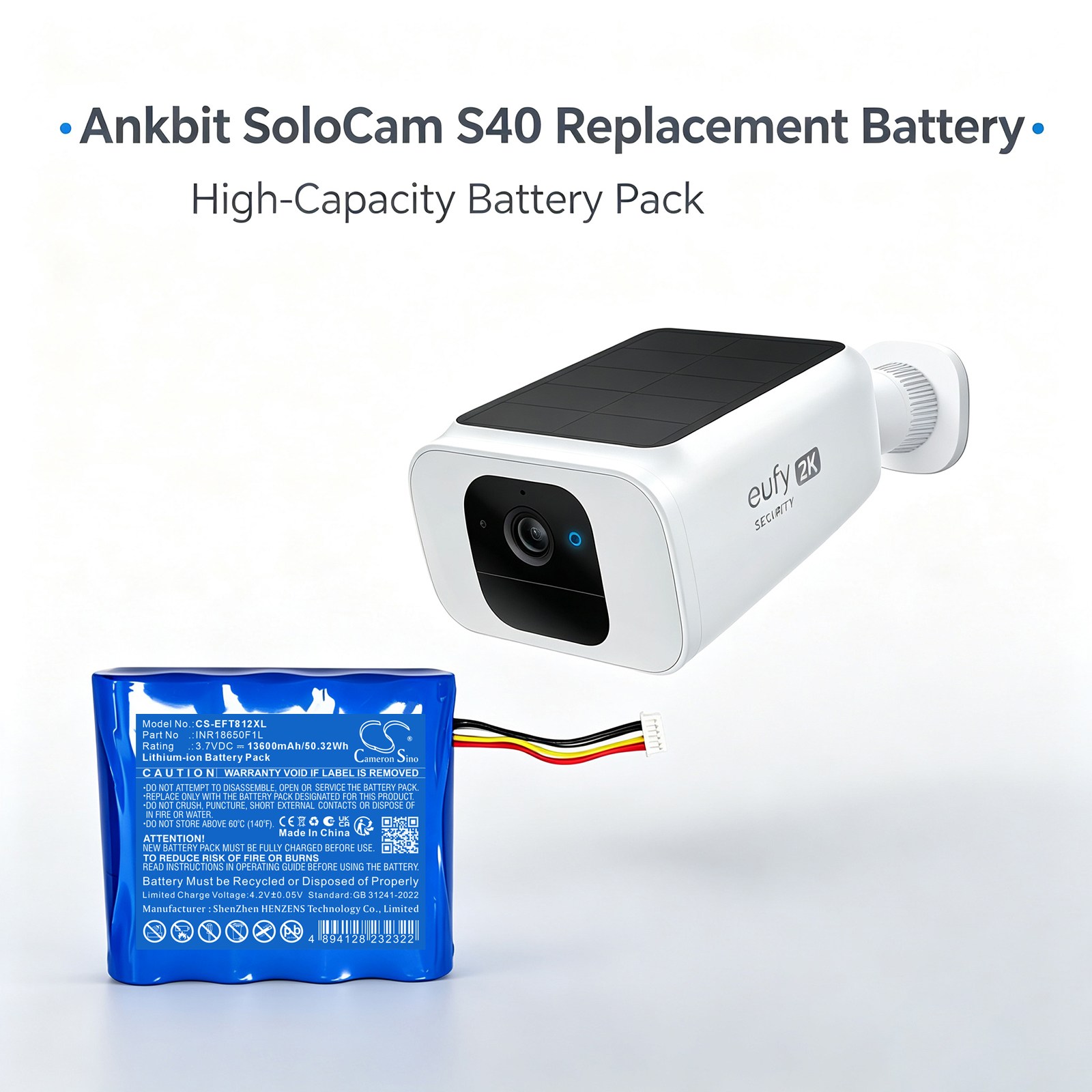 Batteri til Eufy-hjemmekamera T81241W1, SoloCam S40, SoloCam S40 Solar