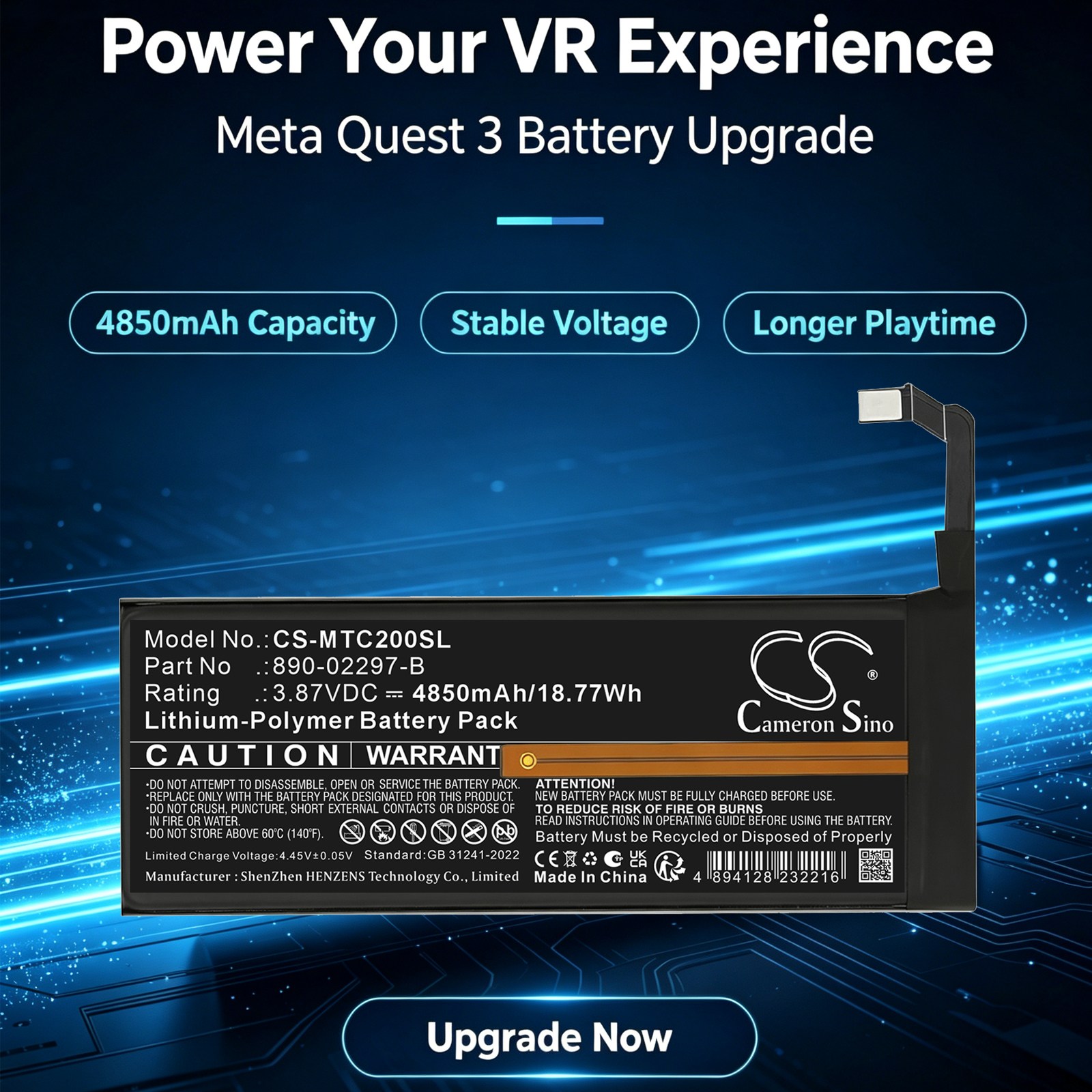 Batteri til VR til Meta Quest 2, Quest 3, MWNB1 m.fl.