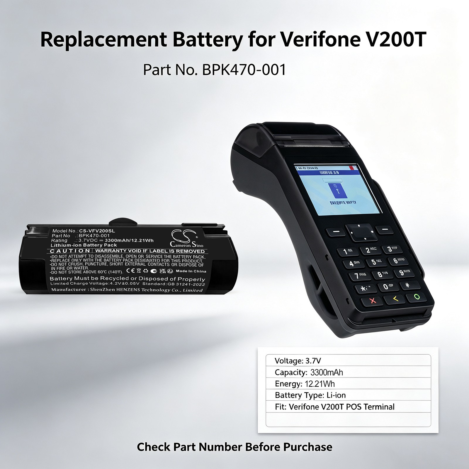 Batteri til Verifone V200T-betalingsterminal