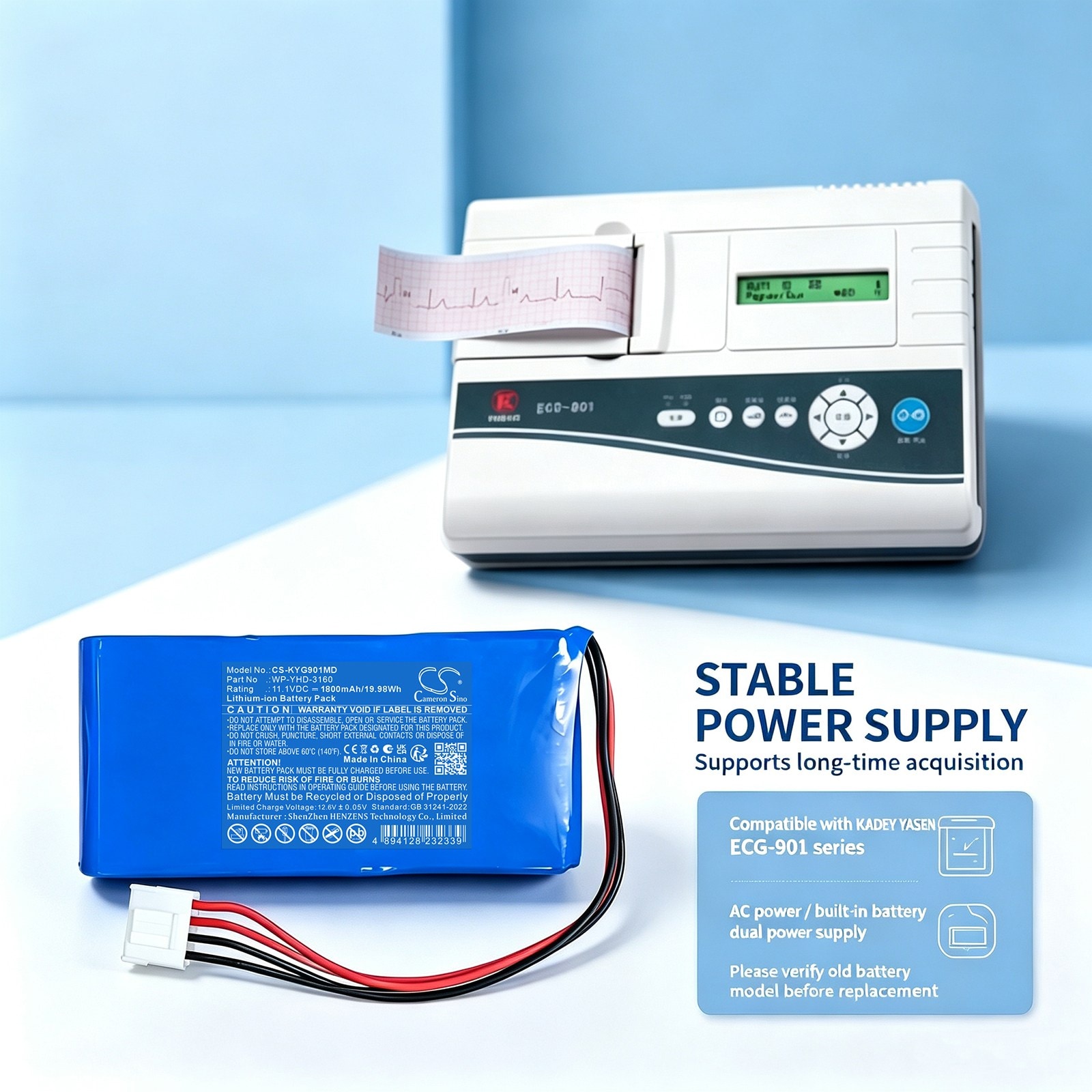 Batteri til medicinsk udstyr til KADEY YASEN ECG-901