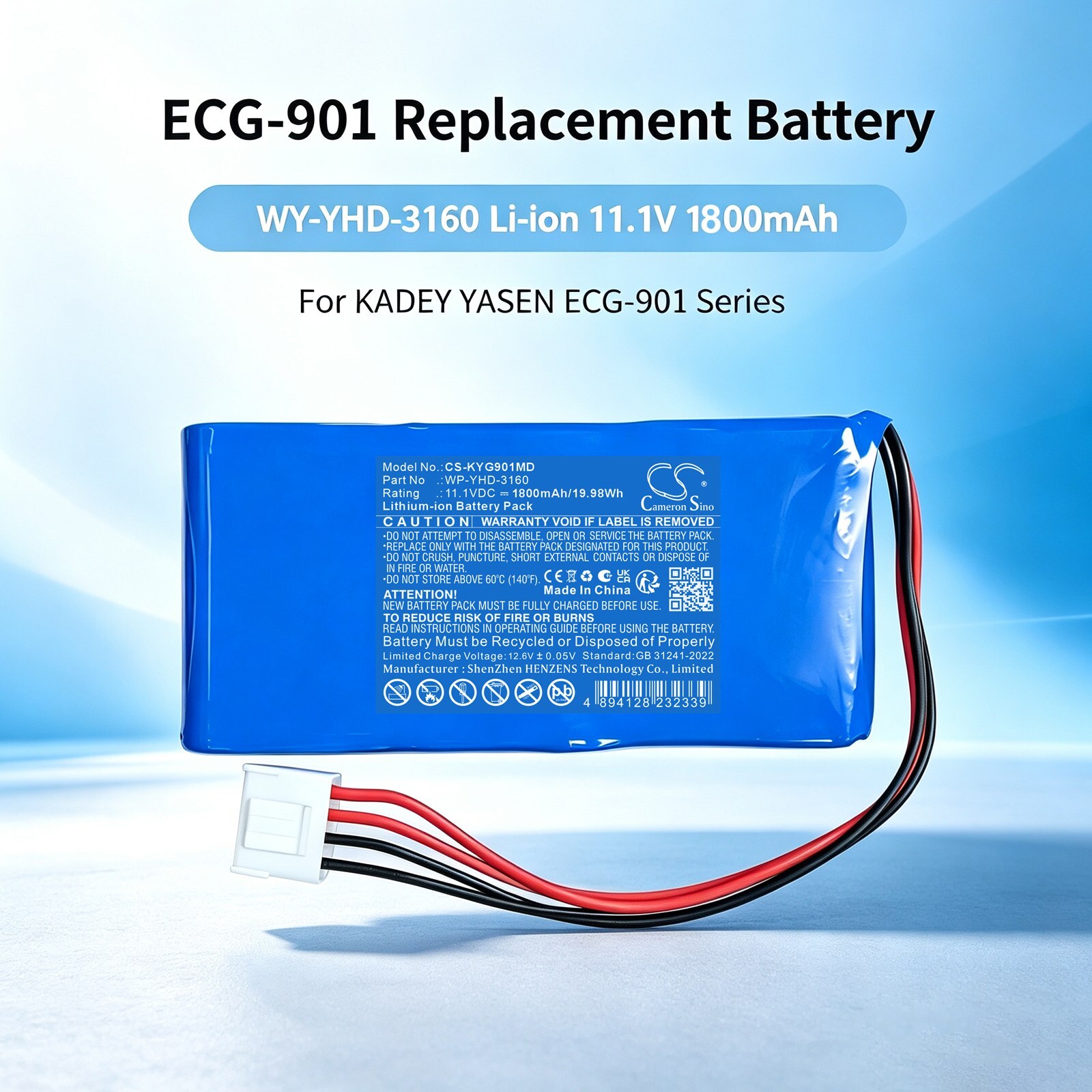 Batteri til medicinsk udstyr til KADEY YASEN ECG-901