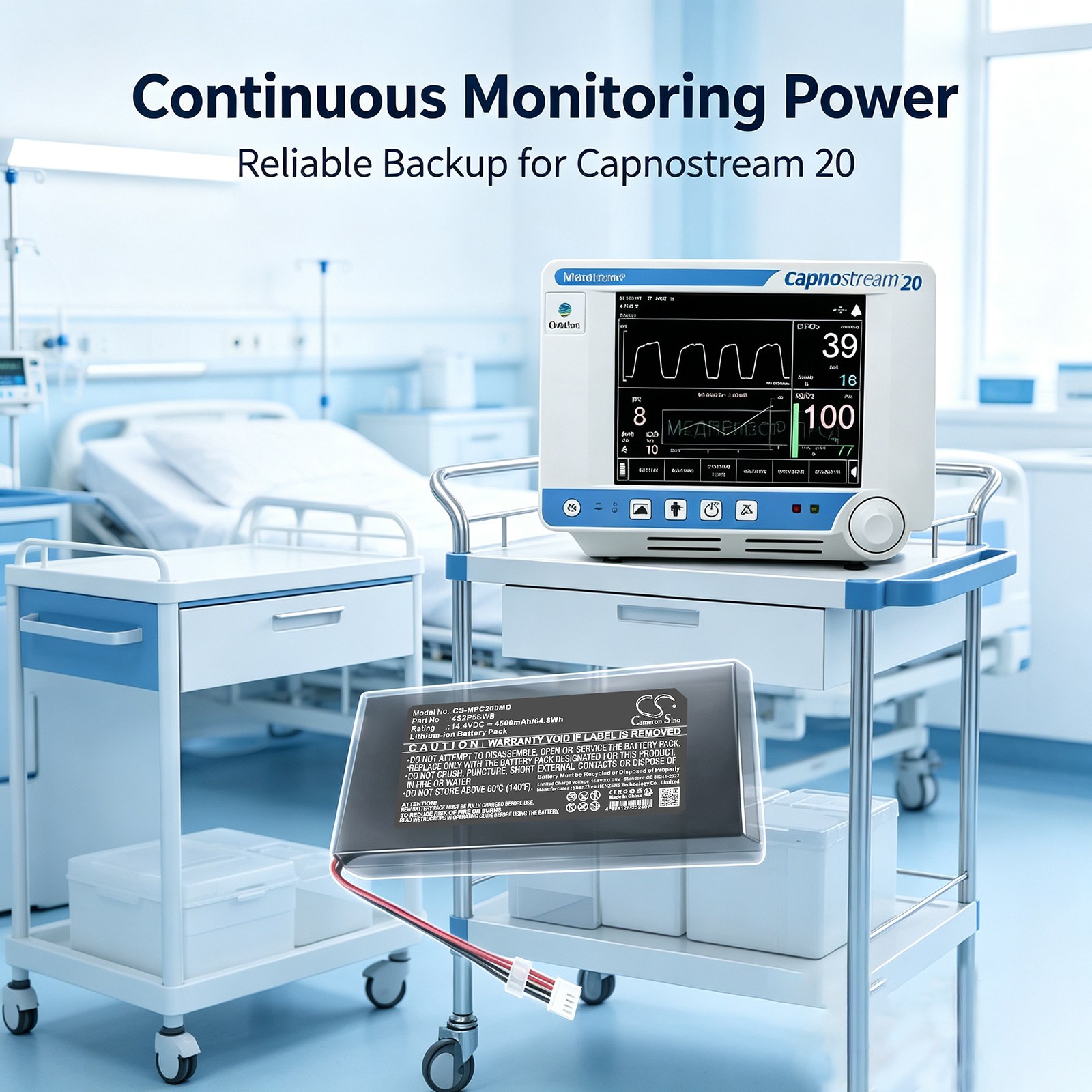 Batteri til medicinsk udstyr til Medtronic Capnostream 20, Capnostream 20-monitor