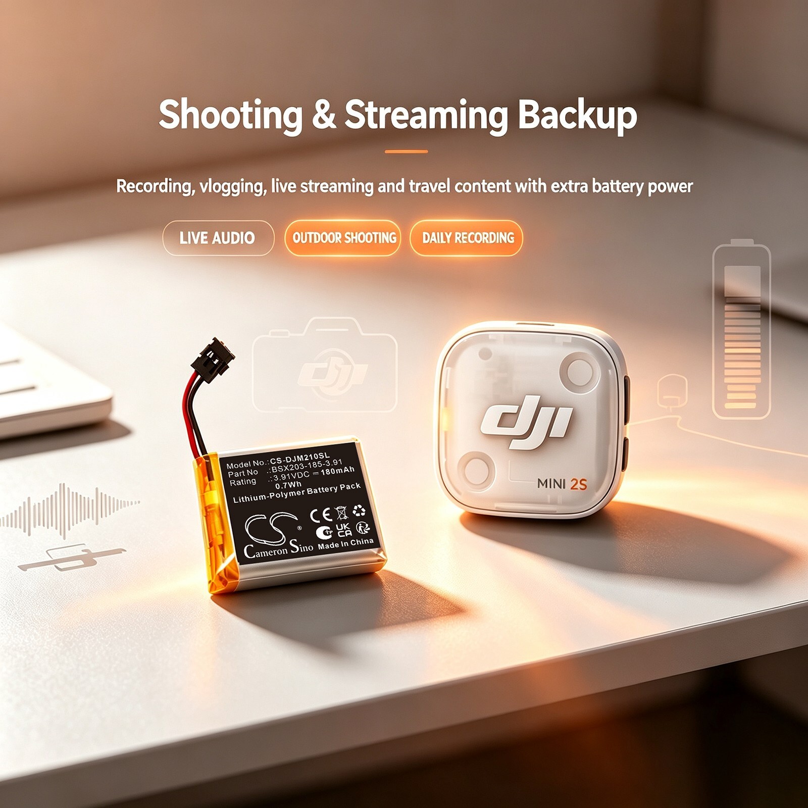 Batteri til DJI Mic Mini 2S-mikrofon