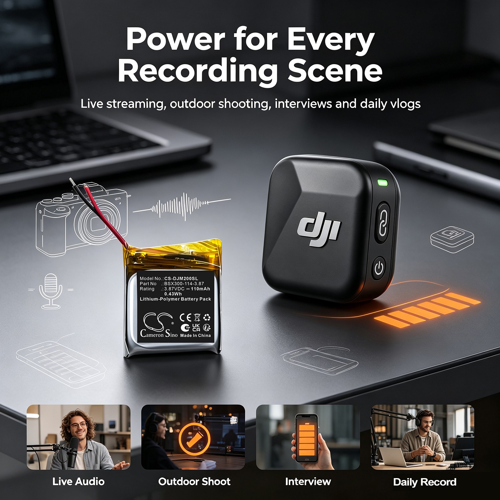 Batteri til mikrofon til DJI Mic Mini