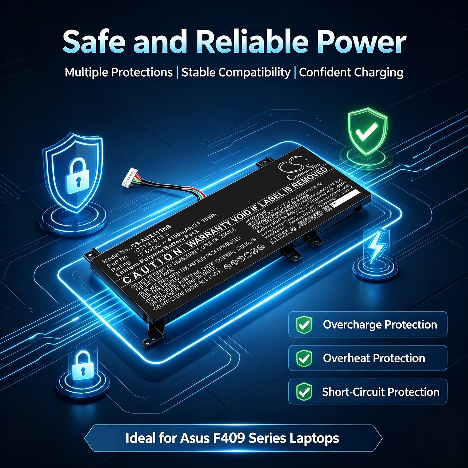 Batteri til bærbar computer, laptop til Asus VivoBook D409, F409, M409 m.fl.