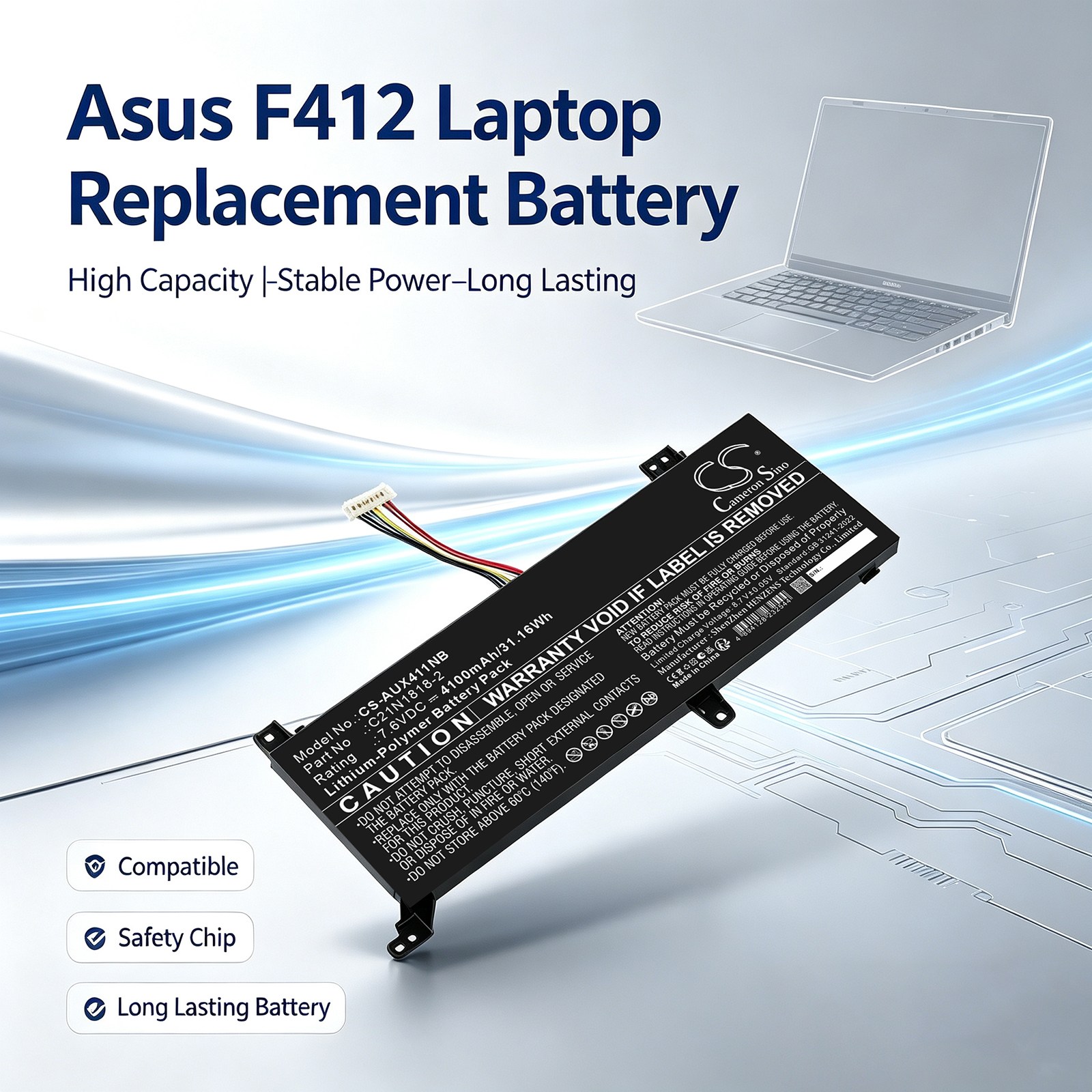 Batteri til bærbar computer, laptop til Asus F412, X412, A412D m.fl.