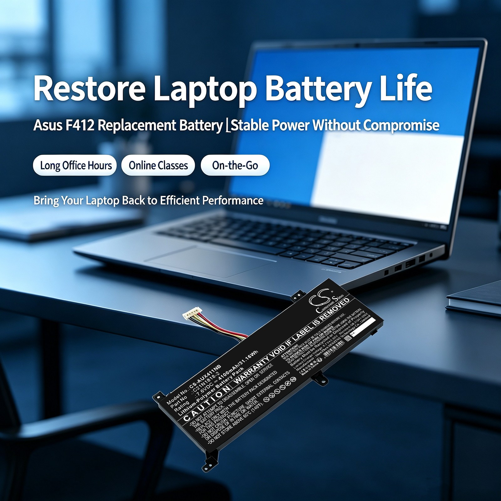 Batteri til bærbar computer, laptop til Asus F412, X412, A412D m.fl.