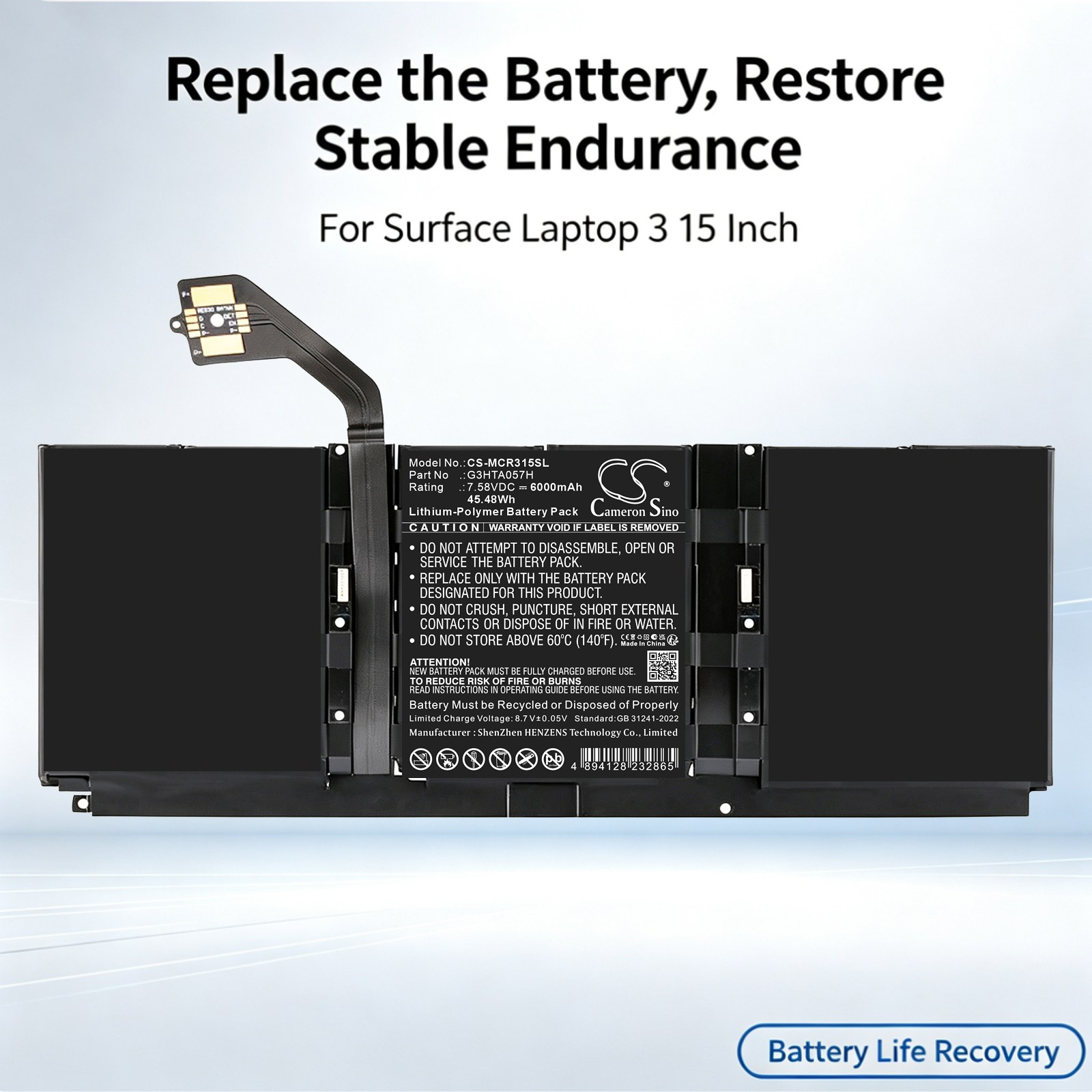 Batteri til bærbar computer, laptop til Microsoft Surface Laptop 3 1872 m.fl.