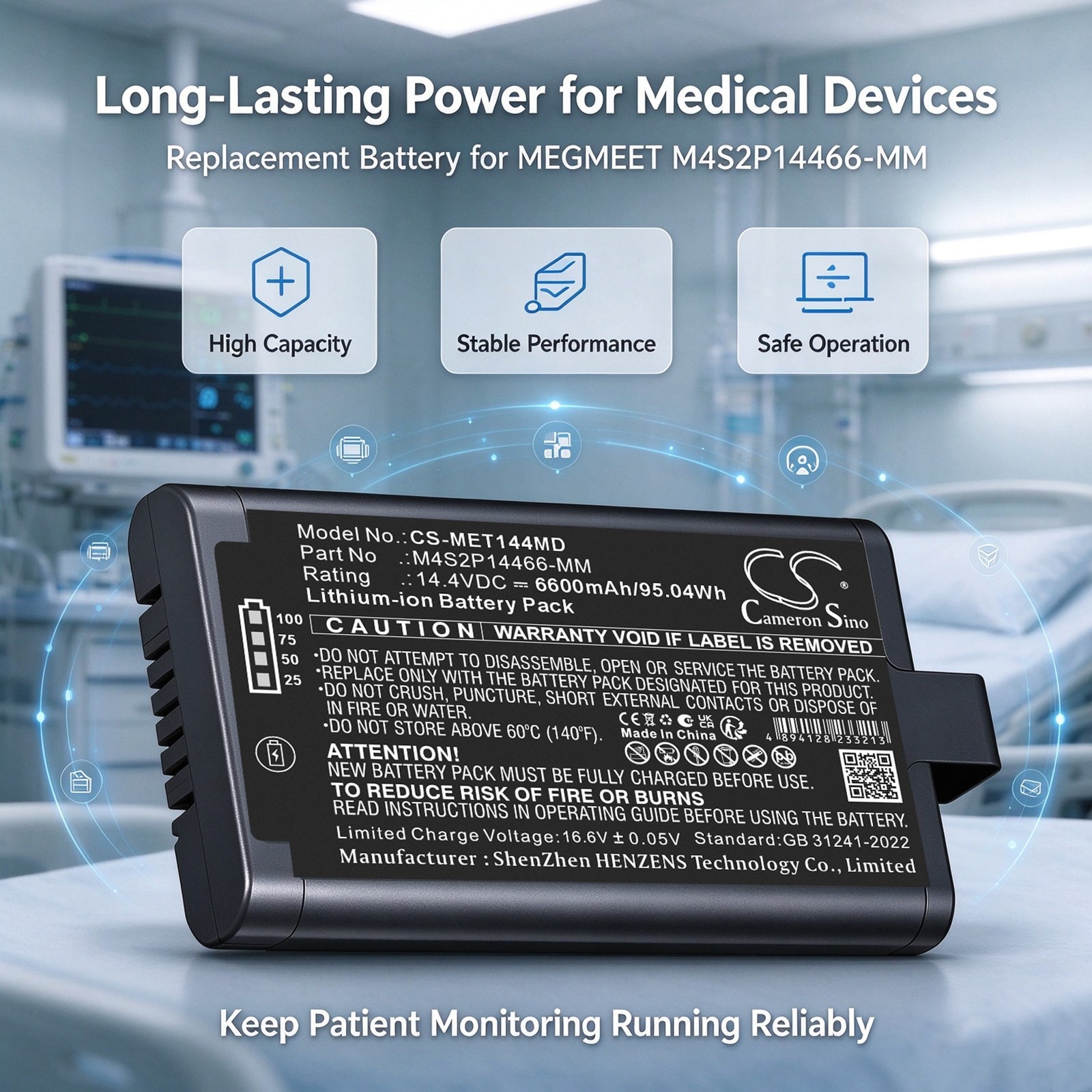Batteri til medicinsk udstyr til MEGMEET M4S2P14466-MM