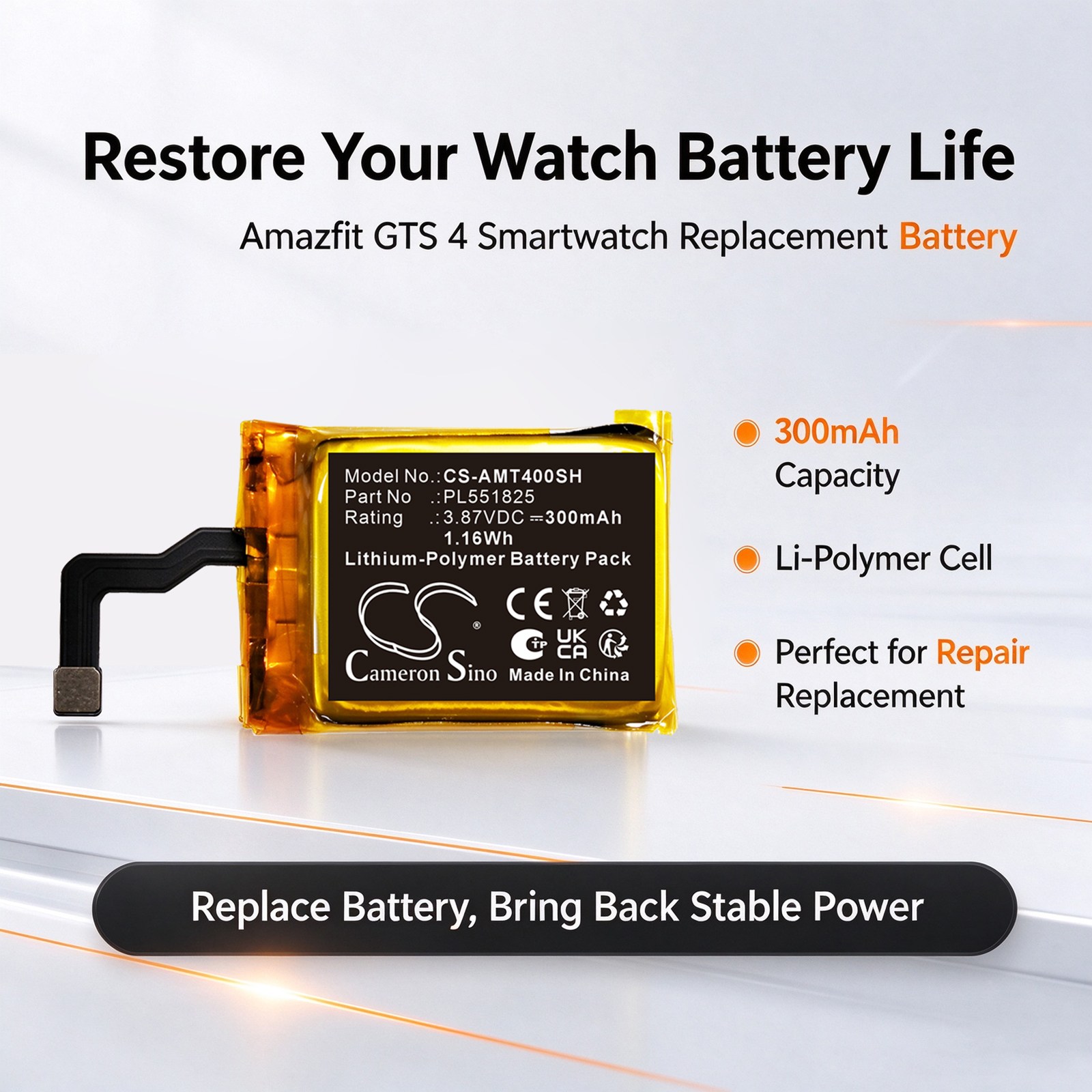 Batteri til Amazfit GTS 4-smartur, A2168