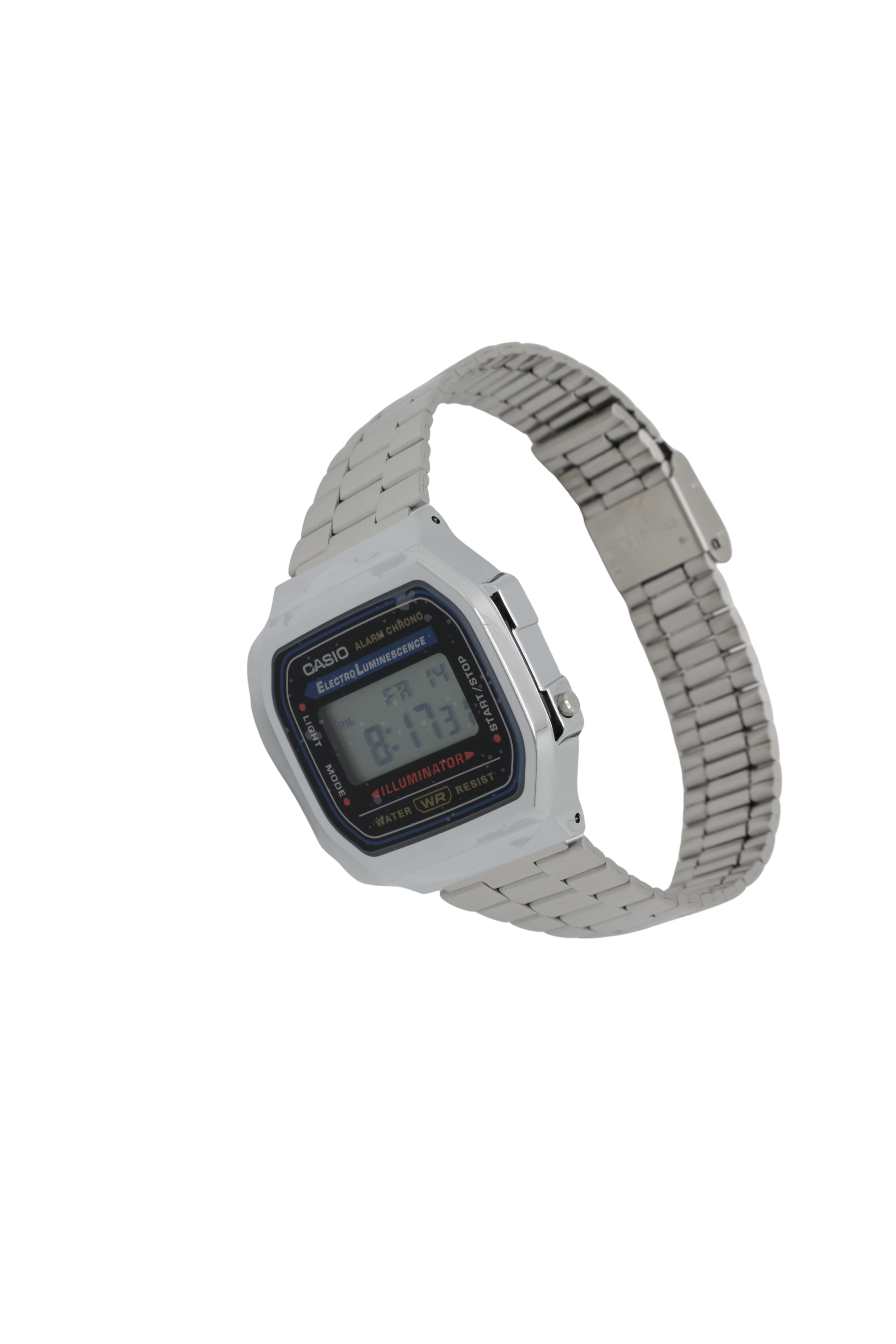 sølv, Casio A168WA Unisex-ur digitalt med lænke i rustfrit stål