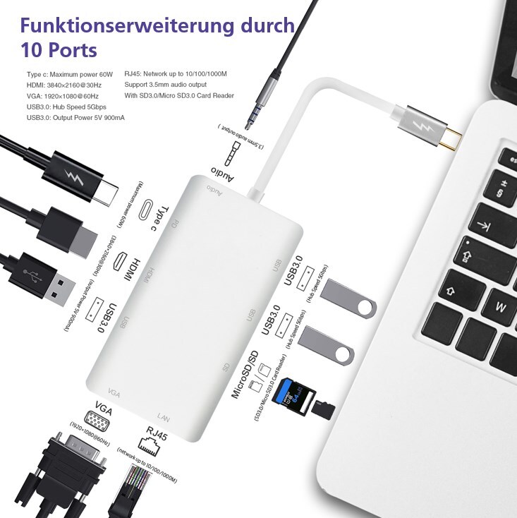 helos Docking Station, USB 3.1 Type-C St./HDMI/VGA/USB/LAN/AUDIO/SD, PREMIUM