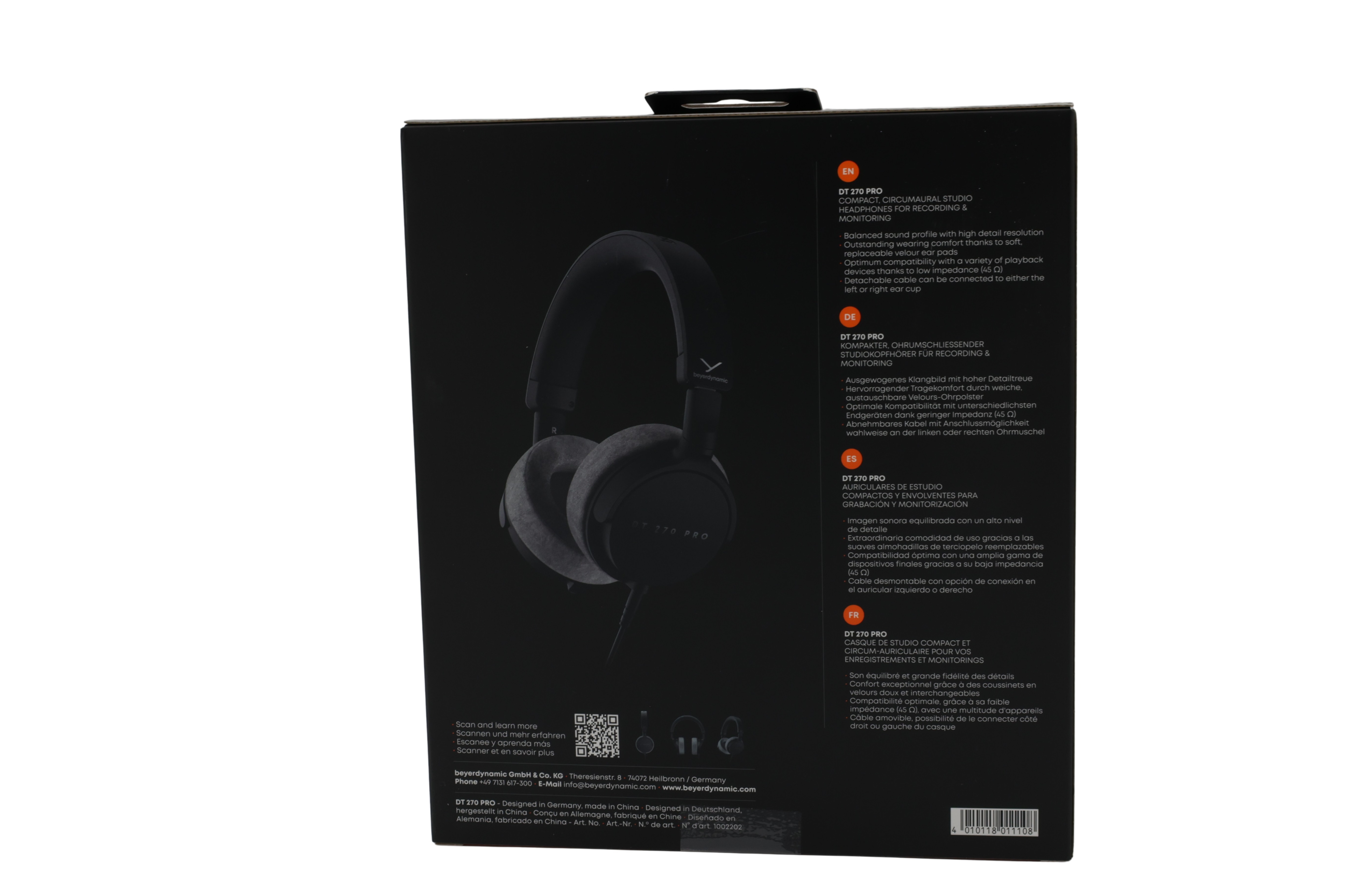 beyerdynamic DT 270 PRO compact circumaural studio headphones, sort