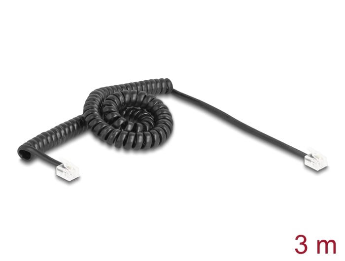 Delock telefonkabel / spiralkabel RJ11-stik til RJ11-stik sort 3 m