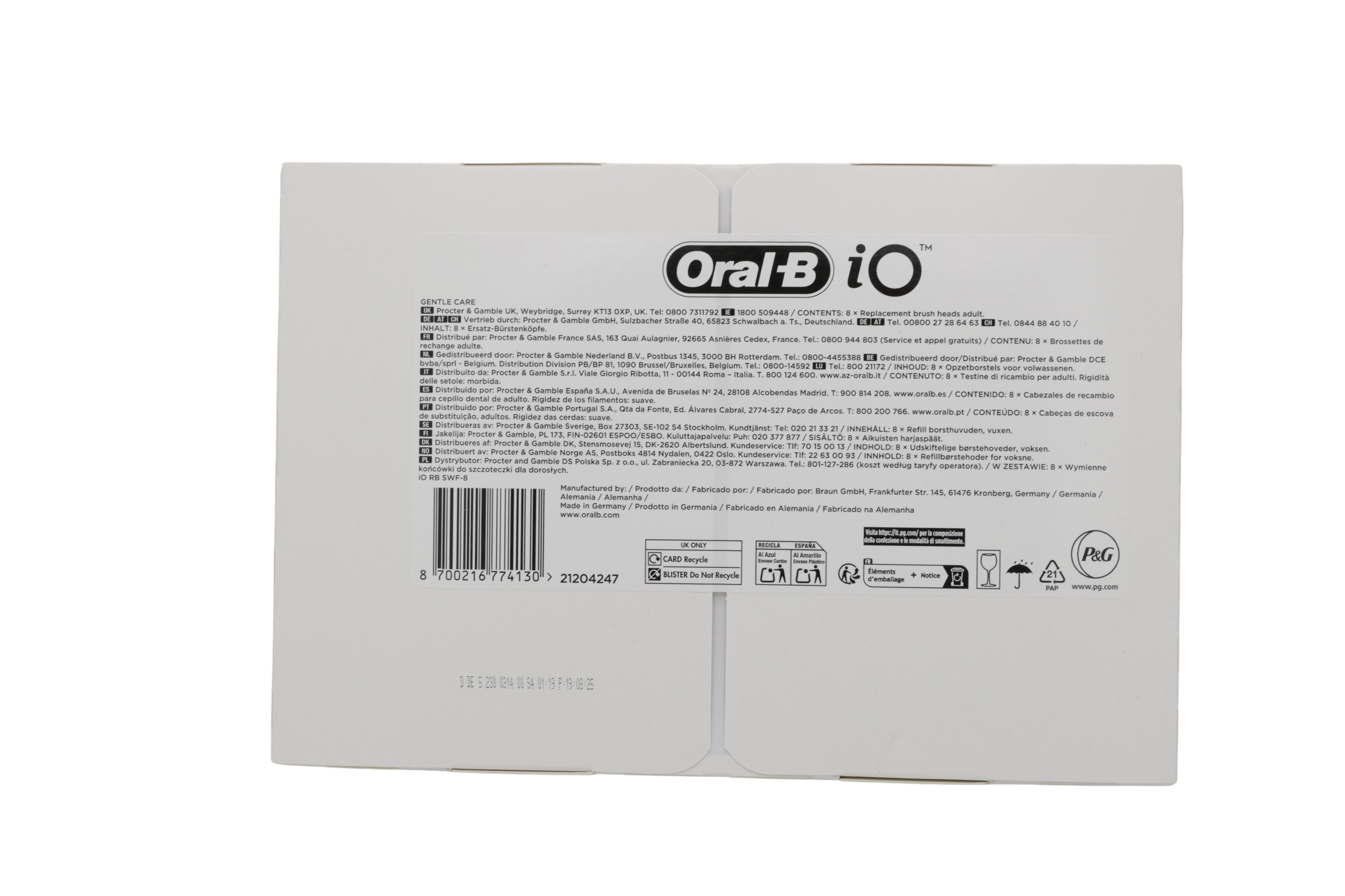 Braun Oral-B iO Gentle Cleaning Udskiftningsbørster / påsatte børster 8 stk.