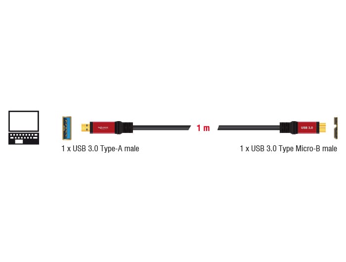 Delock USB 3.0-kabel Type-A-han til USB 3.0 Micro-B-han 1 m Premium