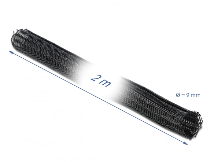 Delock flettet slange selvlukkende 2 m x 9 mm sort