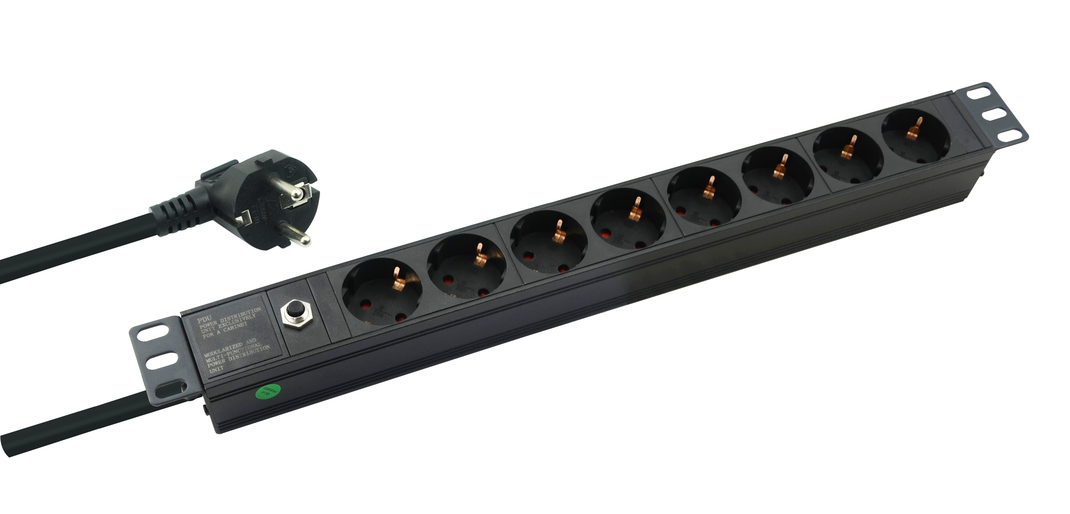 "helos 19"" PROFESSIONAL stikkontakt, 8-vejs, sort, 2,0 m, uden afbryder"