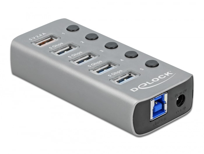 Delock USB 3.2 Gen 1-hub med 4 porte 1 hurtigopladningsport med stik