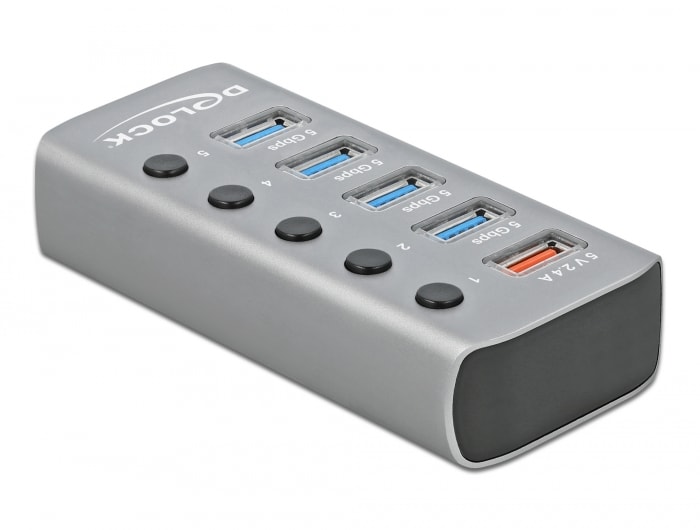 Delock USB 3.2 Gen 1-hub med 4 porte 1 hurtigopladningsport med stik
