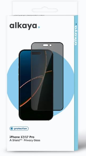 alkaya A Shield skærmbeskyttelsesglas 3D Full Cover, Privacy iPhone 17/17Pro, sort