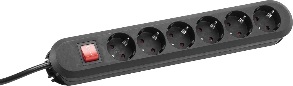 Bachmann stikkontakt SMART 6-vejs, sort 3,0 m, med afbryder