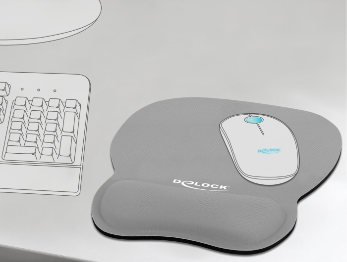 Delock ergonomisk musemåtte med håndledsstøtte grå 245 x 206 mm