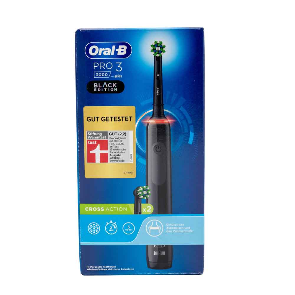 Braun Oral-B PRO 3 3000 med 2 påsatte CrossAction-børster, sort