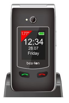 Beafon SL645plus - 2G, Silver Line, flip-mobiltelefon med store knapper, sort-sølv