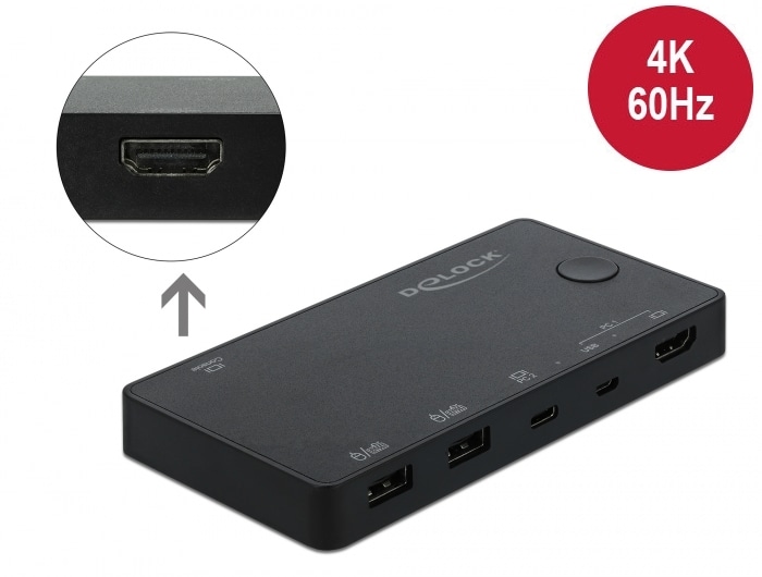 Delock HDMI / USB-C KVM Switch 4K 60 Hz med USB 2.0