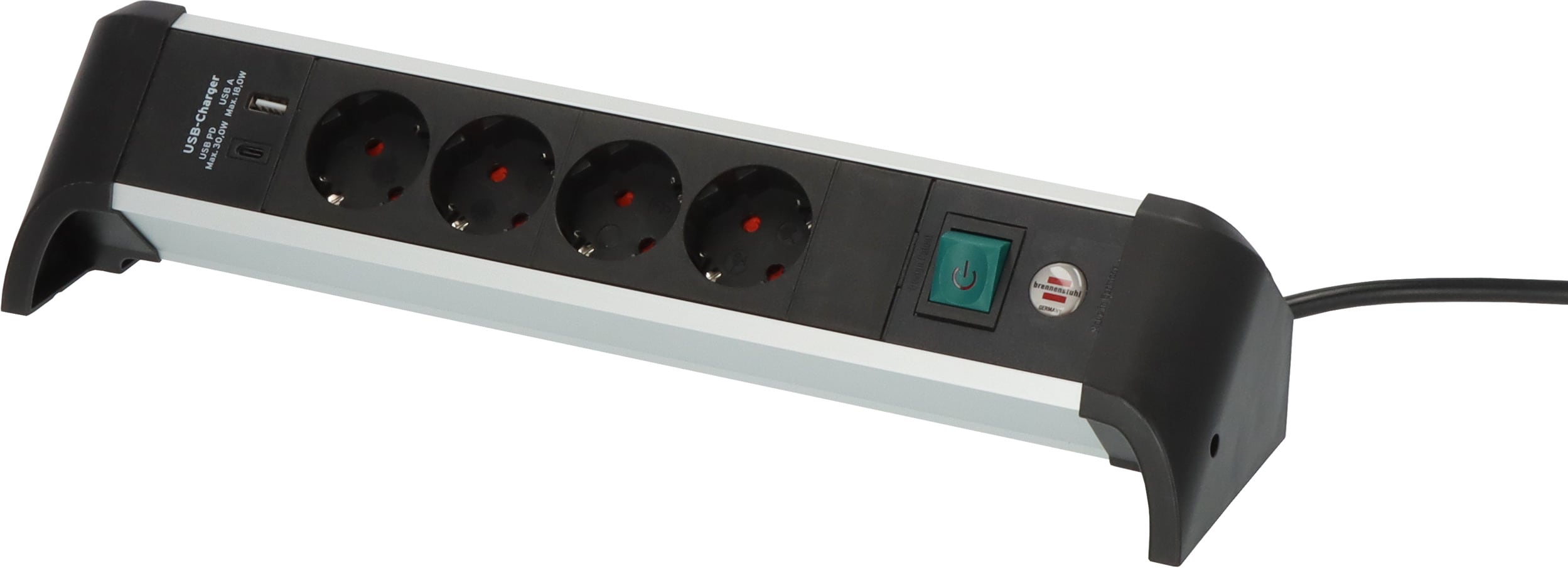 Brennenstuhl Alu-Office-Line stikkontakt 4-vejs og 1x USB-C, 1x USB-A, 1,8 m