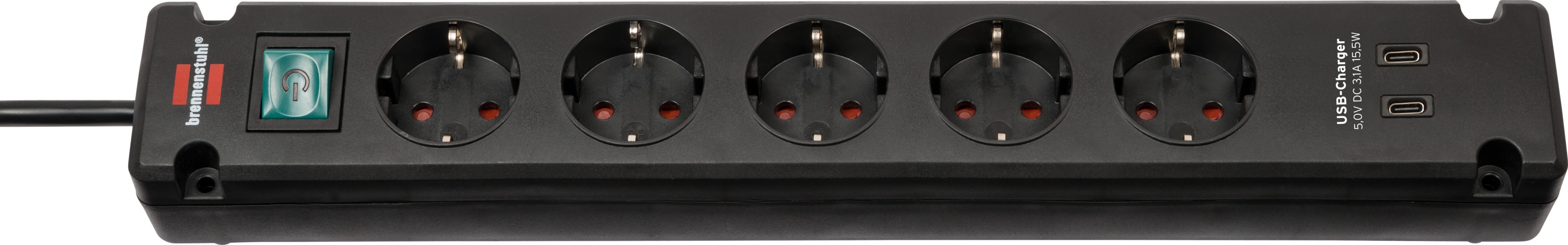 Brennenstuhl Bremounta-stik 5-vejs 2x USB-C sort 3m