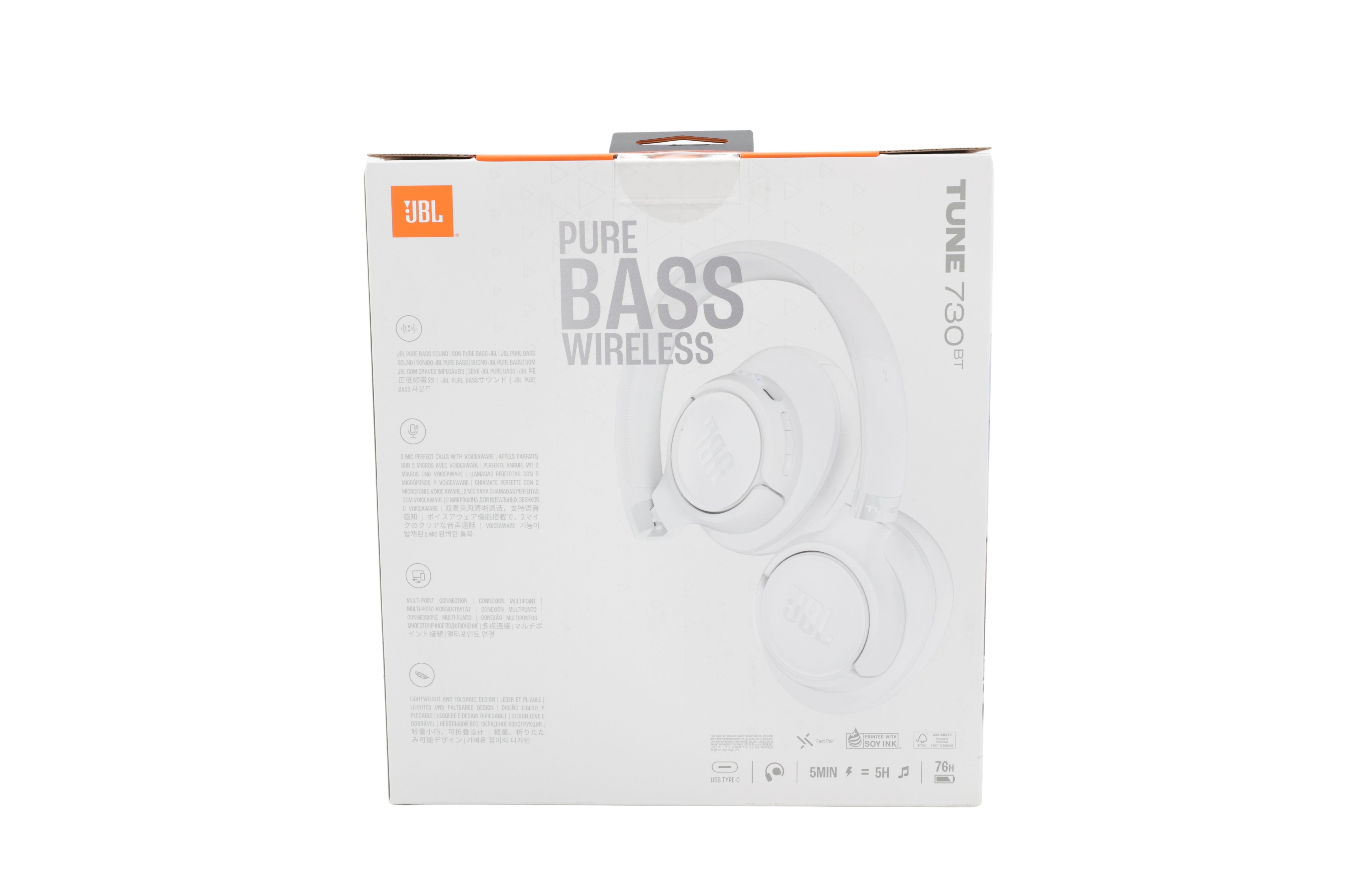 JBL JBLT730BTWHT Tune 730 BT Over-Ear-hovedtelefoner, hvid