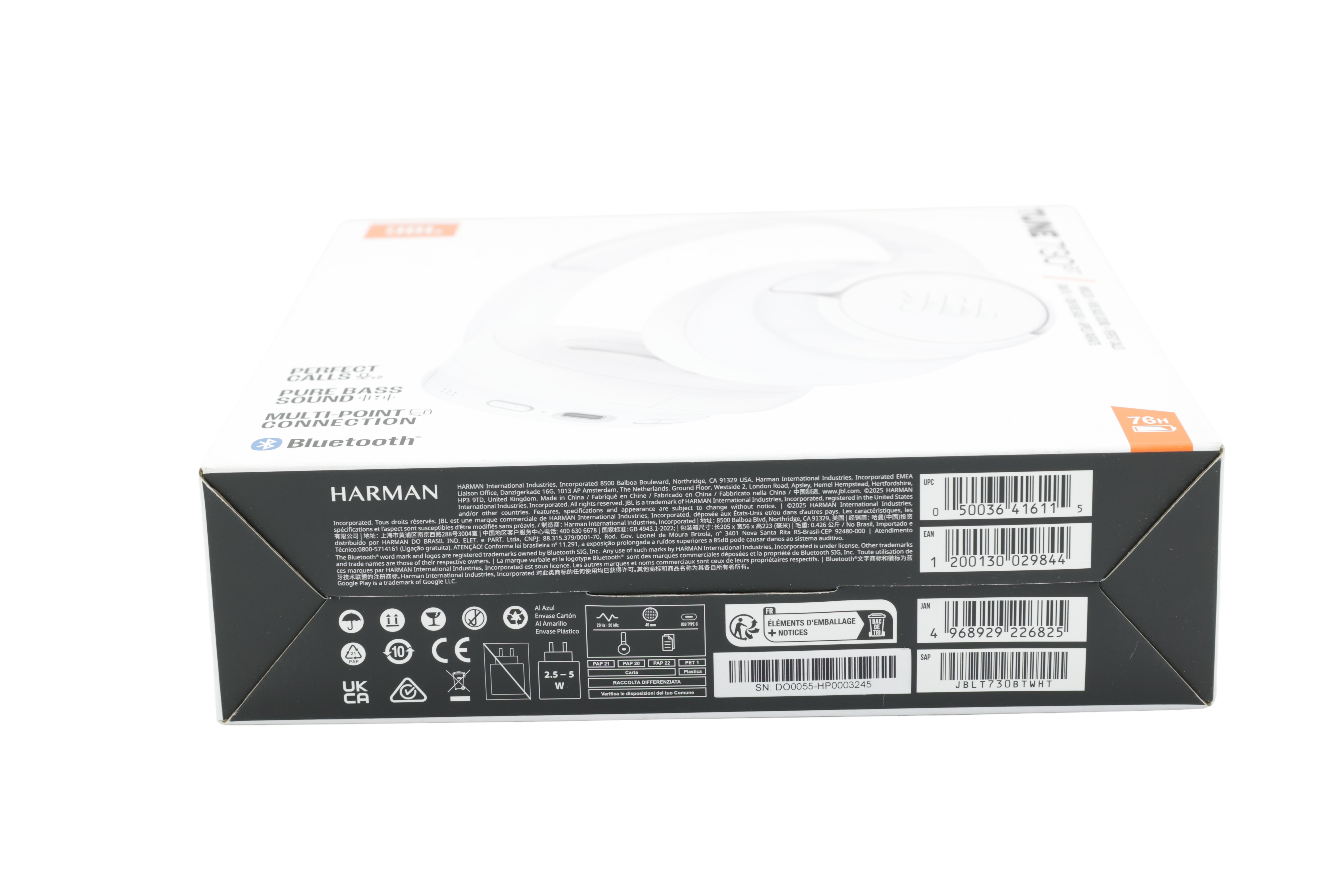 JBL JBLT730BTWHT Tune 730 BT Over-Ear-hovedtelefoner, hvid