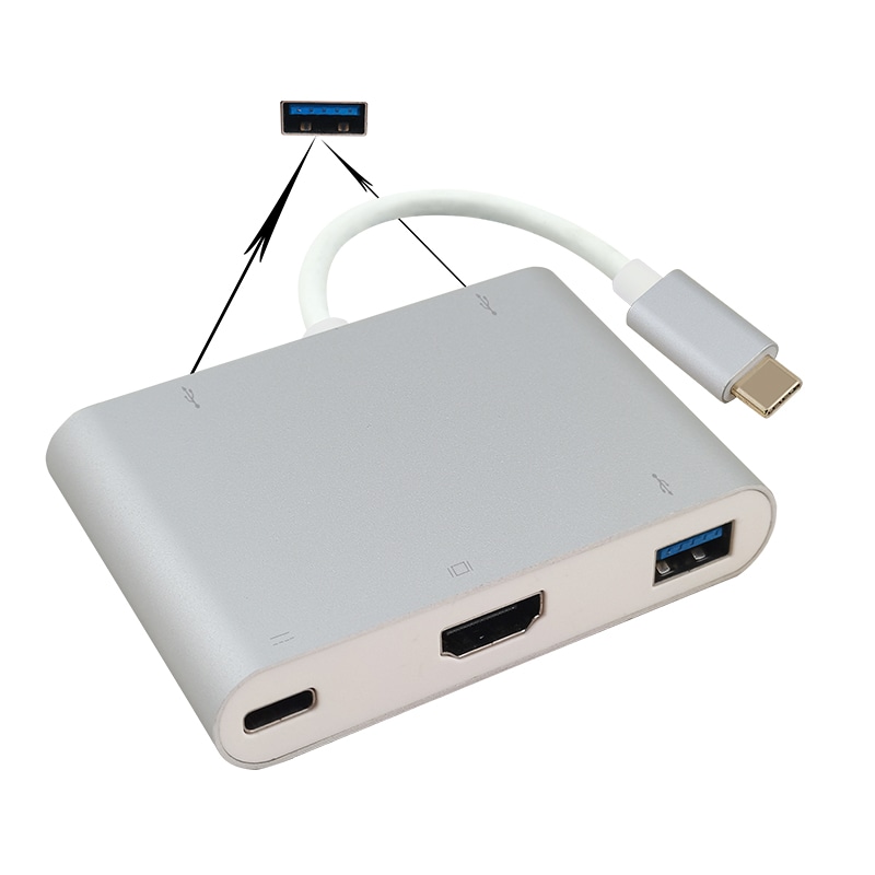 helos Docking Station, USB 3.1 Type-C St/3xUSB/HDMI/Type-C Bu, PREMIUM 4K, Sølv