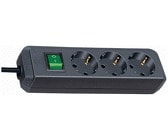 Brennenstuhl Eco-Line med afbryder 3-vejs sort 3 m