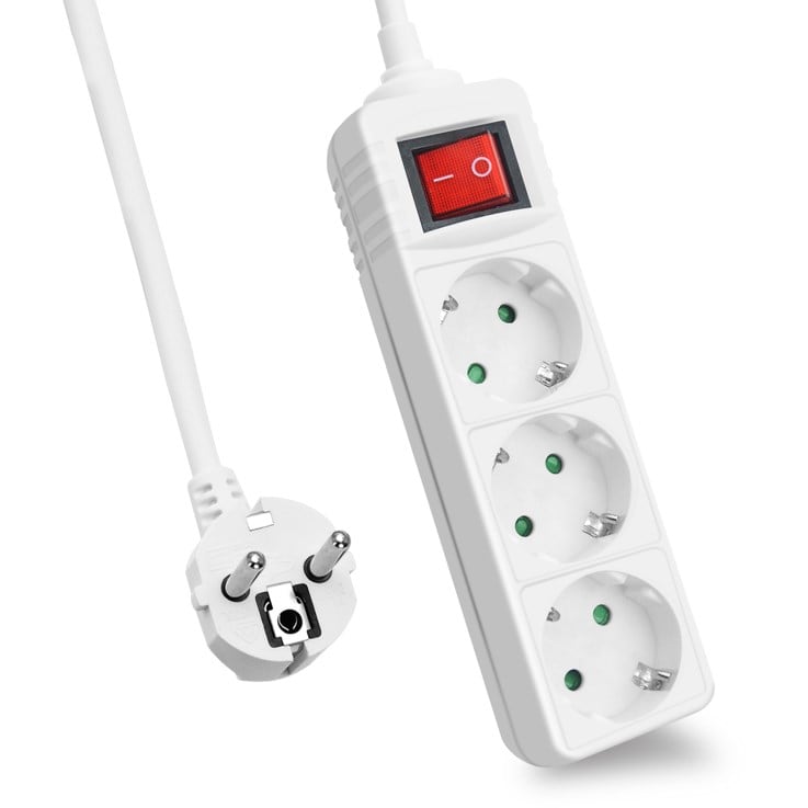 helos-stikkontakt CLASSIC, 3-vejs, hvid, 5,0 m, med afbryder