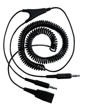 Jabra-kabel med QD-stik til 2 x 3,5 mm-stik, spiralkabel, 0,5–2 m
