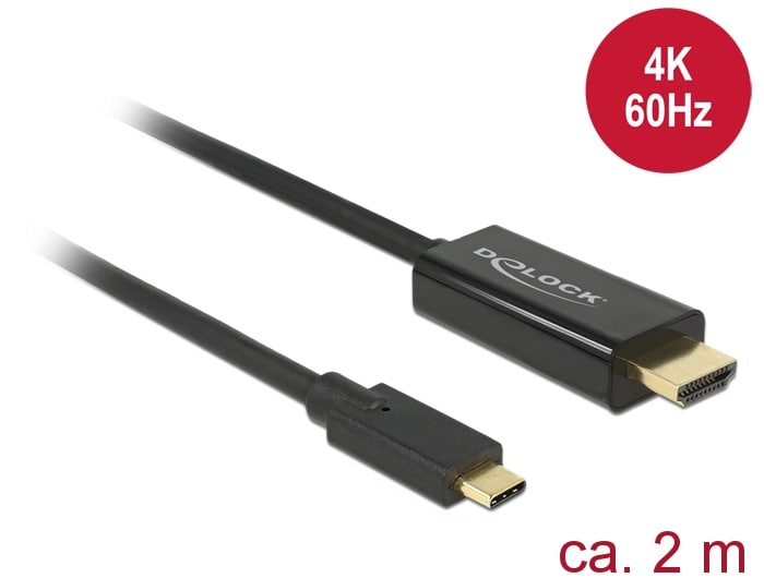Delock-kabel USB Type-C han > HDMI-A han DP-Alt Mode 4K 60 Hz 2 m sort