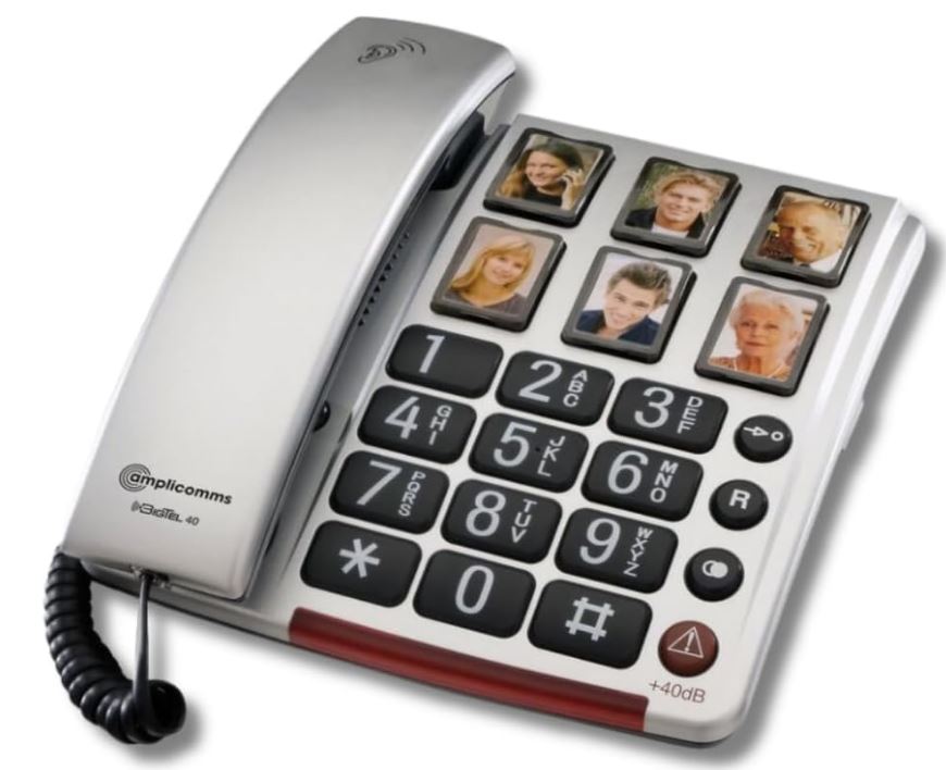 amplicomms BIGTel 40 plus, telefon med store knapper, sølv