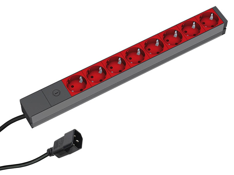 "Bachmann 19"" stikkontakt ALU, 8-vejs, til UPS, 2,0 m, uden kontakt"