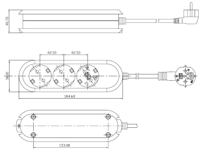 Bachmann stikkontakt SMART 3-vejs, hvid 3,0 m, uden afbryder
