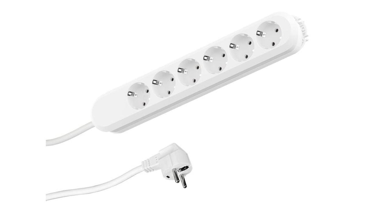 Bachmann stikkontakt SMART 6-vejs, hvid 3,0 m, uden afbryder