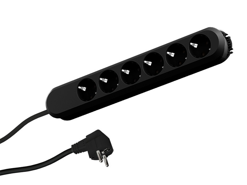 Bachmann stikkontakt SMART 6-vejs, sort 5,0 m, uden afbryder