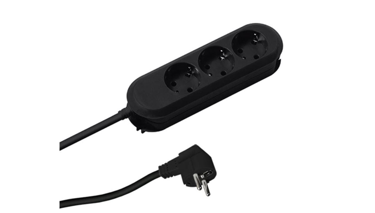 Bachmann stikkontakt SMART 3-vejs, sort 1,5 m, uden kontakt