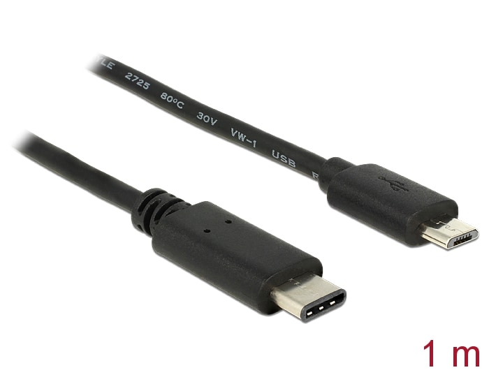Delock-kabel USB Type-C 2.0 han > USB 2.0 Type Micro-B han 1,0 m sort