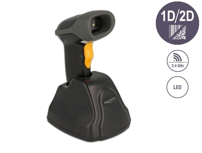 Delock 2,4 GHz stregkodescanner 1D og 2D med ladestation